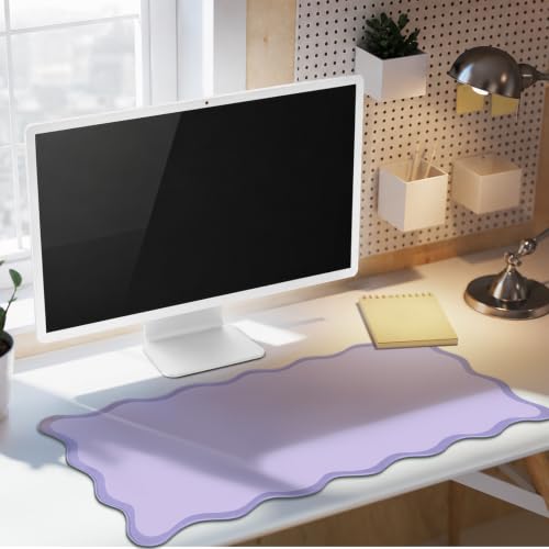 Hahafelt Scalloped Desk Mat Large Desk Pad Cute Coquette Table Mat Back to School Preppy Table Make up Pad Nonslip Graduation Gift with Stitching Waterproof Gaming(Purple,31.5 x 15.8 Inches) - color: Purple, size: 31.5 x 15.8 Inches