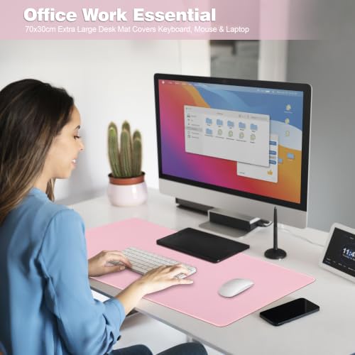 Pink Desk Mat,Large Gaming Mouse Pad 27.5x11.8In(70x30 Pink) | Extended Mouse Pad for Keyboard and Mouse,Non-Slip Rubber Base,Stitched Edges,Smooth Cloth Desk Pad for Gamer/Desktop/Office - color: 70x30 Pinkus