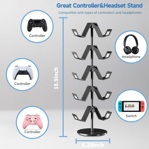 Controller Stand,5 Tier Headphone Holder for Classroom | Universal Compatibility,Holds 10 Controllers or 2 Headsets + 5 Controllers,Sturdy build,Space-Saving Organizer,For Gamer