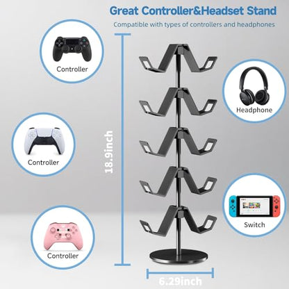 Controller Stand,5 Tier Headphone Holder for Classroom | Universal Compatibility,Holds 10 Controllers or 2 Headsets + 5 Controllers,Sturdy build,Space-Saving Organizer,For Gamer