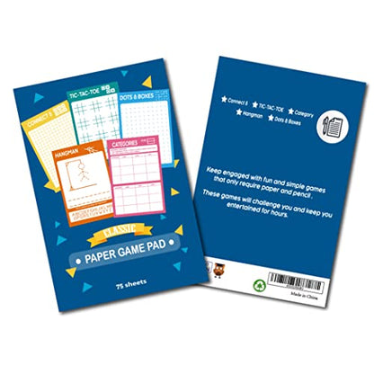 GRANDLMOON 5 Portable Travel Game Activities Pad On The Go Plane Trip Pen Pencil and Paper Game for Kids 6 x 9-inches (75 Sheets) - size: 9"X6"