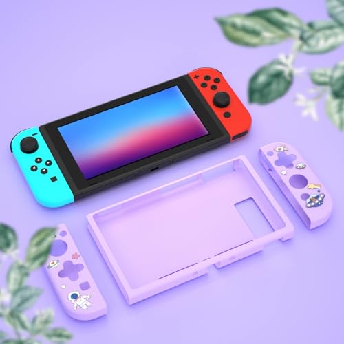 Dockable Switch Purple Case for Girls – Cute Kawaii Soft TPU Protective Cover with Thumb Grips and Screen Protector Compatible with Standard Nintendo Switch Only - color: Purple