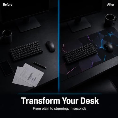 Gaming Desk Mat 35.4x15.7 Inch, Large Extended Mouse Pad with 3D Neon Geometric Design, Non-Slip Water-Resistant Desk Pad for Gaming Setup, PC & Home Office - color: Black 3d Neon