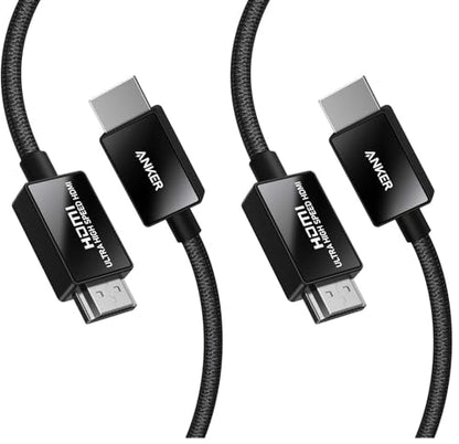 Anker HDMI Cable 8K@60Hz, 6.6FT Ultra High Speed 4K@120Hz 48Gbps Ultra HD, HDMI Cable Support Dynamic HDR,eARC,Dolby Atmos,Compatible with PlayStation 5,Xbox Series X,Samsung TVs (Pack of 2) - size: 6.6 Feet (Pack of 2)