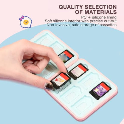 DLseego Cute Fox Game Case For Switch Lite / Switch / Switch OLED, 12 Slots Game Cards Holder and 12 Micro SD Card Slots, Portable Game Card Storage Cartridge Box - color: F Pink