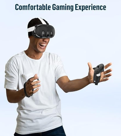 Silicone Cover Set Compatible with Meta Oculus/Quest 3, VR Accessories Protective Cover Includes Controller Grips, Front Shell Headset Cover and Face Cover, Not Fit Quest 3S (Black) - color: Black