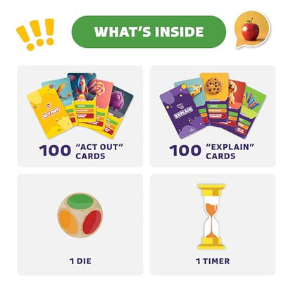 Epic Charades for Kids, Fun Family Game for Kids & Adults, 200 Cards | Act out & explain prompts, pictures for young kids, 3 difficulty levels, educational card game & board game for kids 8-12 - size: Original