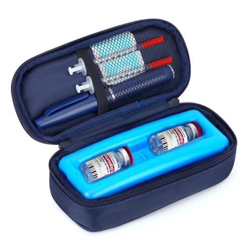 YOUSHARES Insulin Vials Cooler Travel Case - TSA Approved peptide case | Diabetic Med Vial Cooling Bag , Protective Ice Brick, Refrigerated Diabetes Supplies Organizer, Small Bottle Carrying Storage - color: 01_Navy Blue
