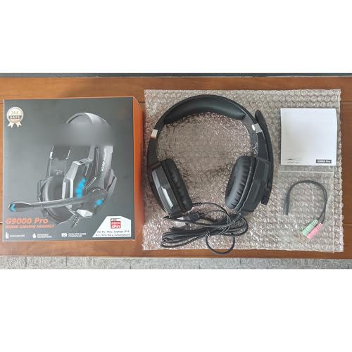 Cuifati Gaming Headset, Over Ear Headphone with Noise Cancelling Microphone and LED Lights, 40mm Drivers for PC, Laptop, Mobile Phone, Gaming Console (Black) - color: Black