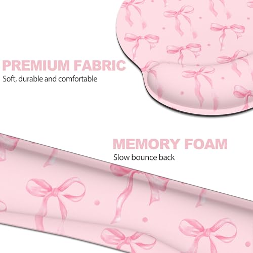 Ergonomic Mouse Pad with Wrist Rest and Keyboard Wrist Rest, Mousepad and Wrist Rest for Computer Keyboard, Non-Slip Rubber Base, Mouse Pad Wrist Support for Gaming, Pink Bow - color: Pink Bow