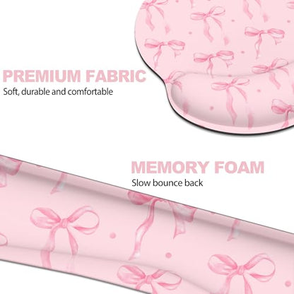 Ergonomic Mouse Pad with Wrist Rest and Keyboard Wrist Rest, Mousepad and Wrist Rest for Computer Keyboard, Non-Slip Rubber Base, Mouse Pad Wrist Support for Gaming, Pink Bow - color: Pink Bow