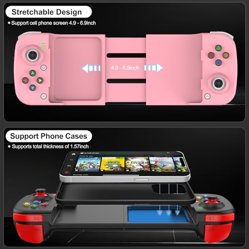 arVin Mobile Game Controller for Samsung Galaxy S23/S22/S21 Ultra, TCL, Tablet, Android Wireless Gamepad for iPhone 15/14/13/12, iOS, iPad, MacBook, PC Gaming Joystick with Back Button, Direct Play - color: Pink