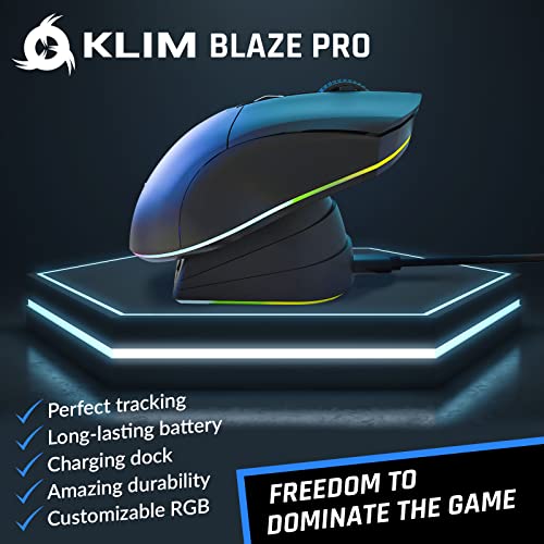 KLIM Blaze Pro Rechargeable Wireless Gaming Mouse with Charging Dock RGB - New Version - High-Precision Sensor and Long-Lasting Battery - Up to 6000 DPI - Great PC Gaming Mouse Wireless - color: Black