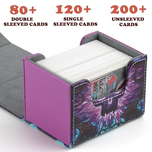Deck Box for MTG Cards, Trading Commander Deck Case Holds 120+ Sleeved Cards, PU Leather Magnetic Collectible Card Storage Box Fits for TCG Magic Card (Purple) - color: A-Purple