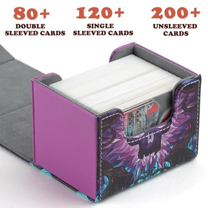 Deck Box for MTG Cards, Trading Commander Deck Case Holds 120+ Sleeved Cards, PU Leather Magnetic Collectible Card Storage Box Fits for TCG Magic Card (Purple) - color: A-Purple