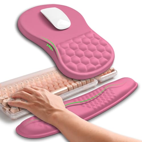 Hokafenle 2in1 Combination, Wave Keyboard Wrist Rest and Ergonomic Curvature Mouse Pad Wrist Support for Relieve Wrist Pain, Filled with Soft Cushion Memory Foam, Tough Guy Pink - color: Tough Guy Pink