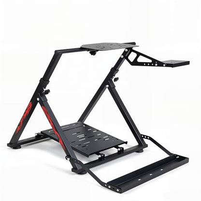 Qvwzd Racing Wheel Stand Foldable Height Adjustable Steering Wheel Stand Portable Racing Simulator Cockpit Metal Frame Universal Fit for Logitech G29 G920 G923 G27 G25 Thrustmaster T300RS T248 T150 T500 Xbox PS4 PS5 PC Square Tube Stand With Chair Slot