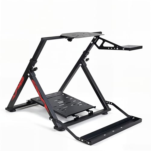 Qvwzd Racing Wheel Stand Foldable Height Adjustable Steering Wheel Stand Portable Racing Simulator Cockpit Metal Frame Universal Fit for Logitech G29 G920 G923 G27 G25 Thrustmaster T300RS T248 T150 T500 Xbox PS4 PS5 PC Square Tube Stand With Chair Slot