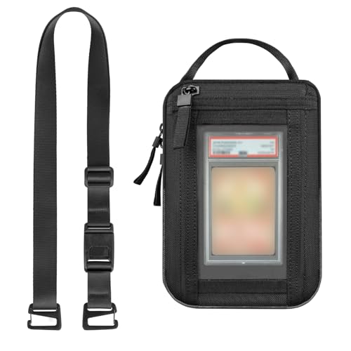VANEST Sling Bag Compatible with Graded Cards and TCG Singles, Cross Body Bag Hold Slab Storage Carrying Case, Display Window for Card Shows Perfect for Display