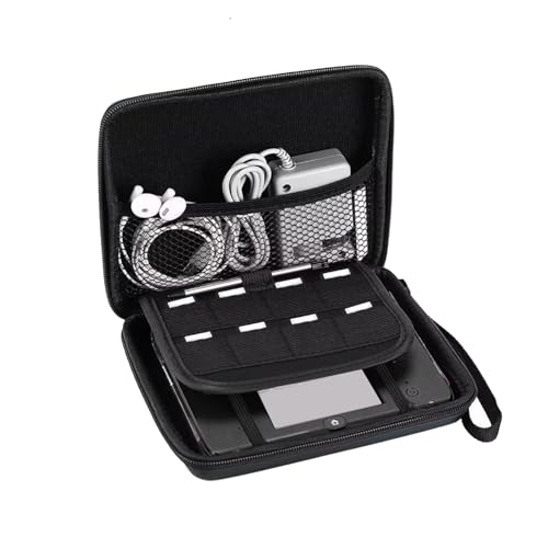 Carrying Case for 2DS Console and Accessories, Hard Shell Protective Travel Case, with 8 Game Slot and Inner Pocket, Wrist Strap (Black) - color: Black