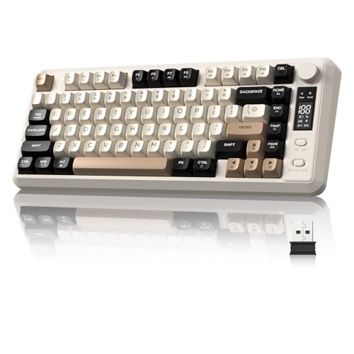 ZIYOU LANG M75 Wireless Gaming Keyboard, RGB Backlit Rechargeable 2000mAh Battery, Small Membrane But Mechanical Feel Keyboard with Smart Display & Knob, PBT Gradient keycaps for PC, MAC - Cheese - color: Cheese