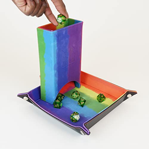 FanRoll Fold Up Dice Tower: Watercolor Rainbow, Role Playing Game Dice Accessories for Dungeons and Dragons - color: Rainbow