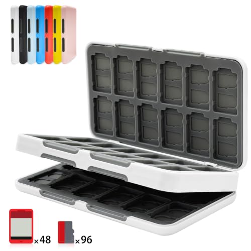 ONETIAOLONG Switch Game Case Holder for Switch 2 & OLED & Lite with 48 Cartridge Slots and 96 Micro SD Card Storage with Magnetic Closure,Protective Hard Shell and Soft Lining for Easy carrying - color: White, style: 48-slots