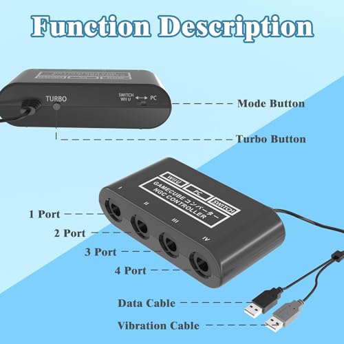 Gamecube Controller Adapter for Nintendo Switch2 Gamecube Adapter, Super Smash Bros Gamecube Adapter for Wii u/Switch/Switch OLED, Controller Adapter for Gamecube with 4 Ports and 1.8M USB Long Cable