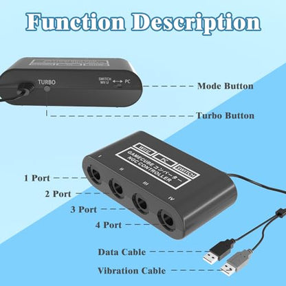 Gamecube Controller Adapter for Nintendo Switch2 Gamecube Adapter, Super Smash Bros Gamecube Adapter for Wii u/Switch/Switch OLED, Controller Adapter for Gamecube with 4 Ports and 1.8M USB Long Cable