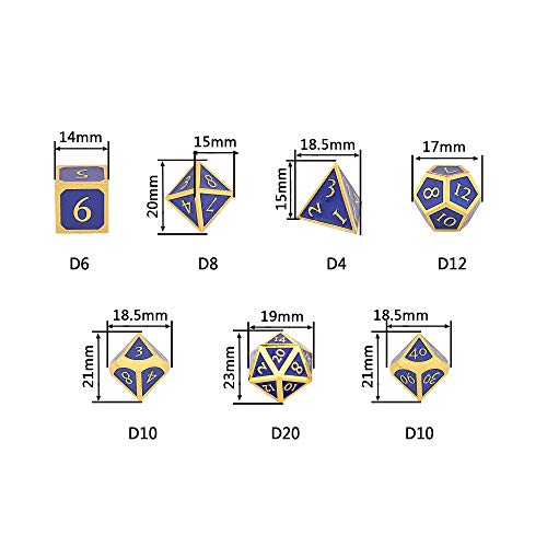 HEIMDALLR Metal D&D Dice Set 7 pcs - Dice Box & Velvet Dice Bag; Metal DND Dice Set D&D (Dungeons and Dragons) w D20 - Blacksmith Craft Dice (Lapis Lazuli) - color: 13 Lapis Lazuli