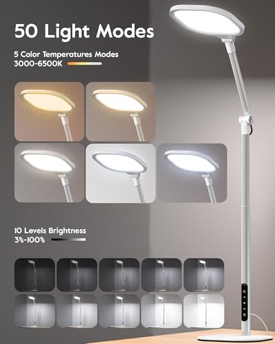 LitONES Tall LED Desk Lamps with Base, Edge-Lit Eye-Care, 50 Light Modes | 40" Height, Dimmable & Flexible, CRI>97.8, Memory and Timer Func, Stable Mental Base for Home Office, Video Calls & Drafting - size: White 1 Pack