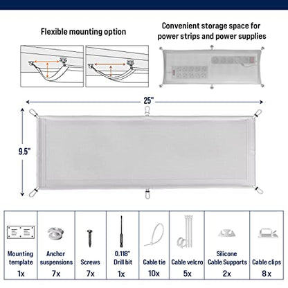 Cable Management net - Under Desk Wire Management - Flexible Under Desk Cable Management Tray White - color: White
