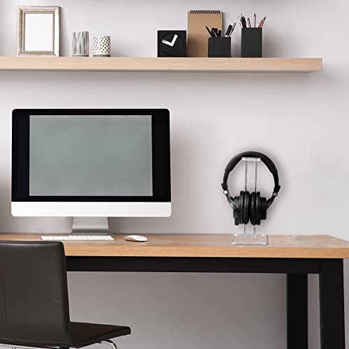 Xuhal Acrylic Headphone Stand Headset Holder for Desk, Clear Acrylic Gaming Headset Stand Universal Headphone Holder for Desktop Display Office Accessories, with Metal Hardware(Rectangle) - style: Rectangle