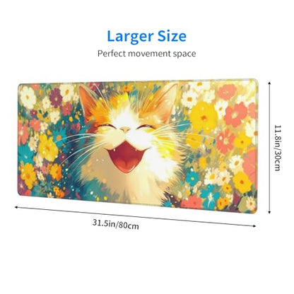 Cute Cat Gaming Mouse Pad Extended Large Mouse Mat 31.5 X 11.8 Inch Nonslip Rubber Base Long Desk Pad Stitched Edges Mousepad Mice Pad for Office Home Game - color: Cute Cat