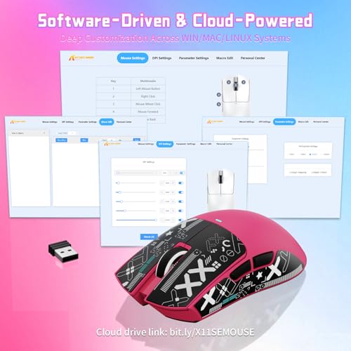 ATTACK SHARK X11SE Wireless Gaming Mouse, 59g Lightweight, Magenta&Tape | Bluetooth/2.4Ghz Wireless/Wired Connectivity, 22K DPI, PixArt PAW3311 Gaming Sensor, 1K Polling Gamer Mice for PC/Mac - color: Magenta&Tape