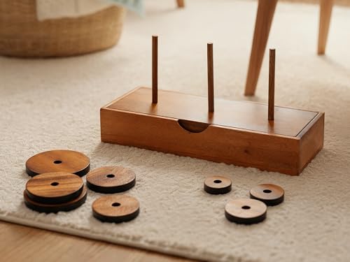 BSIRI Fun Puzzle Board Games Gifts of Hanoi Tower (9 Rings) with Wooden Designs for Brain Teasers Logic Games Kids and Adults to Challenges Mastermind Game and Think for Fun Learning Tower Puzzles