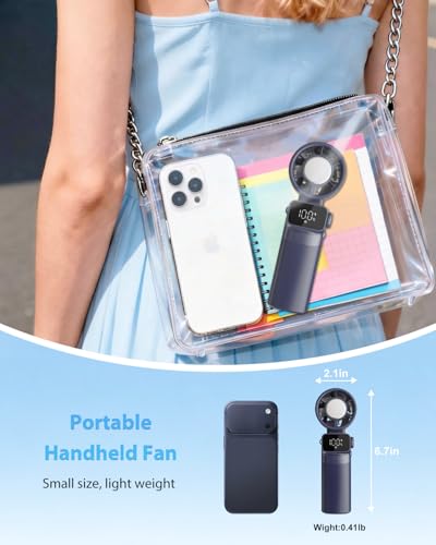 Ouddy Mode Hand Held Fan Rechargeable, Ice Cooling Travel Portable Fan, Up to 13Hrs Foldable Pocket Handheld Turbo Fans for Travel, Camping, Hiking, Beach, Office, Outdoor - color: Blue