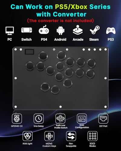 Sehawei Haute42 T16 Pro V2 Black All-Button Arcade Stick Gamerfinger with Turbo Functions & Custom RGB,Arcade Controller Street Fight for PC/Ps3/Ps4/Switch/Steam Game Keyboard-Supports Hot Swap & SOCD - color: T16 Black