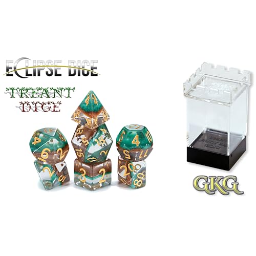 Gate Keeper Games and Dice: Eclipse Dice: Treant Dice - 7pc Set, Green & Brown, Pearlescent Swirl, 7 Resin Dice for Role Playing Games - style: Treant