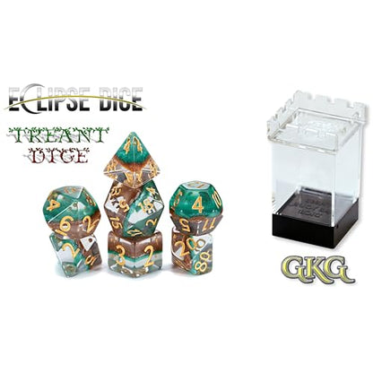 Gate Keeper Games and Dice: Eclipse Dice: Treant Dice - 7pc Set, Green & Brown, Pearlescent Swirl, 7 Resin Dice for Role Playing Games - style: Treant
