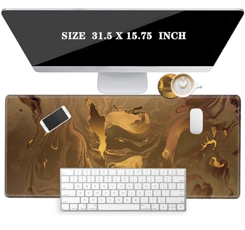 Large Mouse Pad Gold Marble Mousepad Gaming Desk Mat XXL 31.5''X15.75'' Desk Pad Big Computer Mat Long Mouse Mat of Office Work - color: Gold Marble, size: 31.5''x15.75''