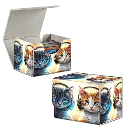 Cats With Headphones Card Deck Box Trading Cards with Strong Magnet Commander Deck Box Card Storage Box Magic Premium Card Storage Box Case Cover for TCG CCG Magic Cards - color: Cats With Headphones, size: A Card Deck Box