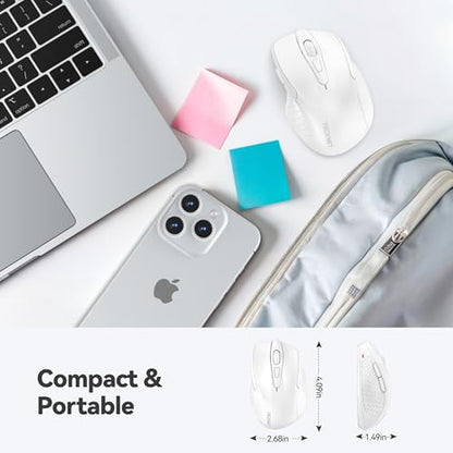 TECKNET Wireless Mouse, 2.4G Ergonomic Computer Mouse, 2600 DPI, White | Ergonomic Design with Side Grips, Adjustable DPI, 2-Year Battery, Compact Size, USB-A Plug & Play, Wide OS Compatibility - color: White