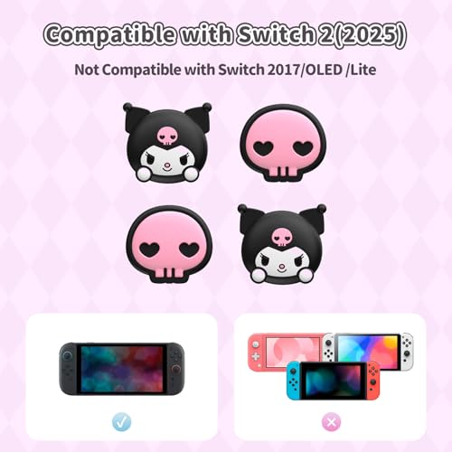 Kuitmor Thumb Grip Caps Compatible with Nintendo Switch 2, Silicone Joystick Grip Caps for Switch 2025, 4pcs, KLM Style, Black & Purple - color: Kuromi(Black & Purple)