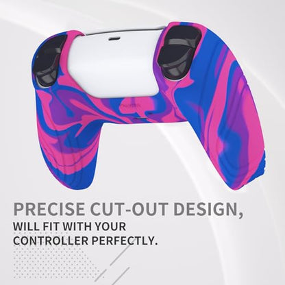 eXtremeRate PlayVital Samurai Edition Anti-Slip Controller Silicone Skin for ps5, Ergonomic Rubber Protective Case for ps5 Controller with Thumb Stick Caps - Pink & Purple & Blue - color: Pink & Purple & Blue