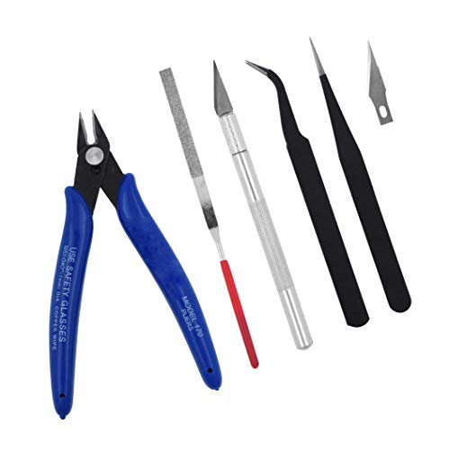Mandala Crafts 13 PCS Plastic Model Tools Sets with Hobby Clippers, Tweezers, Files, Knife - Professional Basic Model Building Tools Set for Assembling Miniatures Mecha Cars - style: Basic13 PCs