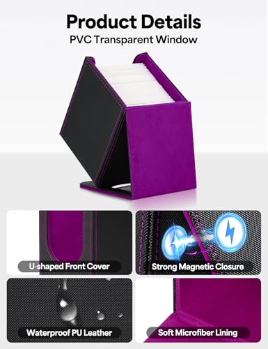 MTG Commander Deck Box, MTG Card Box with See-Through Window, Magnetic Closure Holds 100+ Double-Sleeved Cards TCG Cards(Black&Purple) - color: Black&Purple