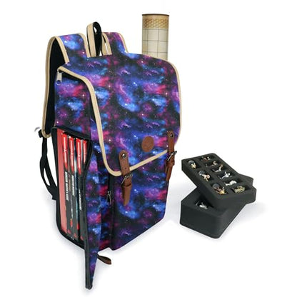 ENHANCE Designer Edition DnD Backpack - Stylish RPG Backpack for Dungeons and Dragons - Travel DnD Bag fits 4 Books and Binder with Miniature Storage, Map Holder, Comfortable Shoulder Straps (Galaxy) - color: Galaxy