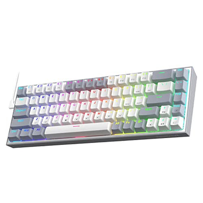 Redragon K631 Gery 65% Wired RGB Gaming Keyboard, 68 Keys Compact Mechanical Keyboard w/100% Hot-Swap Socket, Free-Mod Plate Mounted PCB & Dedicated Arrow Keys, Quiet Red Switch - color: White & Grey 65% Wired