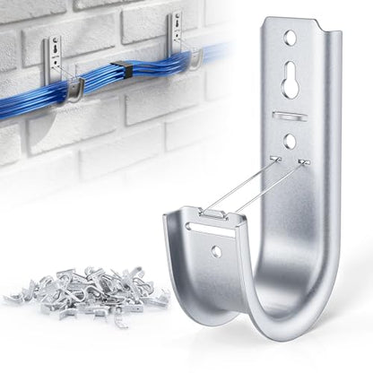 48 Pack 2-Inch Galvanized Steel Cable Support J-Hook with Retainer Clips - 48 Pack - Efficient Cable Management & Organization Solution | Efficient Cable Management & Organization Solution, for Data Centers, Conduit, Cable, Coaxial & Fiber Optic Wires